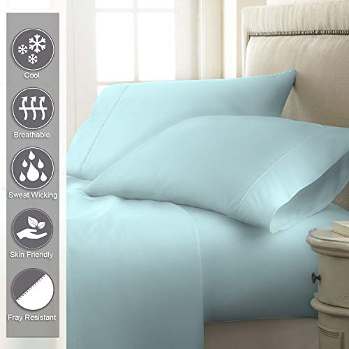 Pizuna 400 Thread Count Ice Aqua Cotton King Sheet Set, 100% Long Staple Cotton Cool Sheets, Satin Bed Sheets Deep Pocket fit Upto 15 inch (Ice Aqua Green King Cotton Sheets)