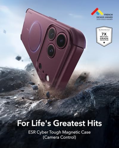 Image of ESR for iPhone 17 Pro Max Case, for MagSafe, Rugged, Burgundy | Camera Control, 7X Military-Grade Drop Protection, Magnetic Phone Case, Shockproof, Dustproof Port Cover, Secure Grip