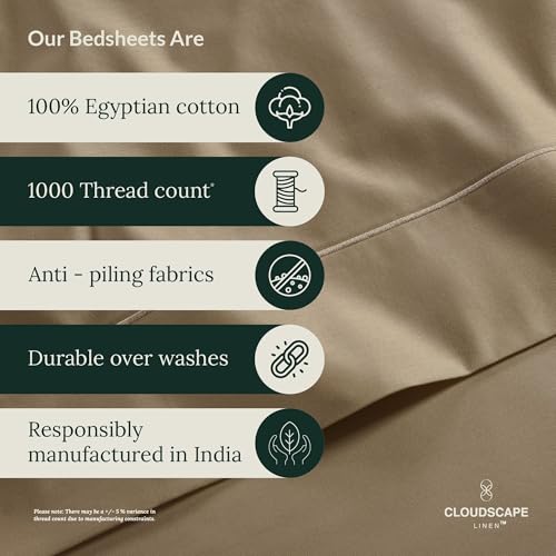 Cloud Scape Linen 100% Egyptian Cotton King Sheets Set – 1000 Thread Count, 4-Piece Soft Hotel Quality Bedding Set,Deep Pockets up to 16”, Taupe