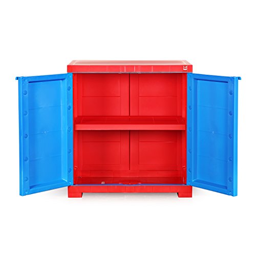 Image of Cello Novelty Compact Plastic Cabinet with Dustproof Doors| 3 Year Warranty | Almirah, Cupboard, Wardrobe for Home, Living Room, Bedroom, Kitchen, Office, Outdoor| Red & Blue Colour