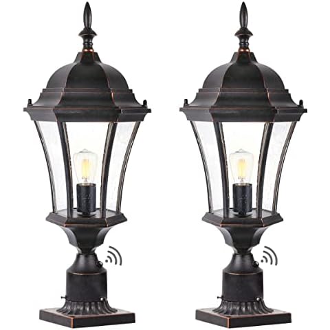 GOALPLUS Dusk to Dawn Post Light, 24" High Outdoor Lamp Post Light Fixture with Pier Mount for Porch, Large Exterior Waterproof Post Lantern with Seeded Glass, 2 Pack, LMMS4610-M-2P Cover