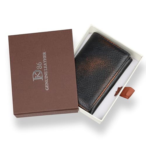 Image of DK86 Trifold Wallets for Men Full Grain Leather with Hand Burnished Tri-Fold Wallet RFID Blocking (Black and Brown)