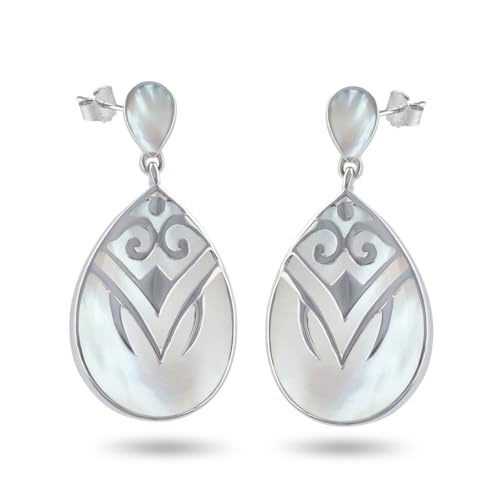 Boucles d'oreilles argent 925 Aden en nacre blanche au design raffiné inca