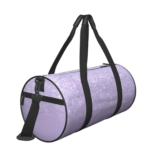 Modern Purple Lavender Glitter Ombre Color Block Duffle Bag, High Capacity Round Sports Luggage Bag With Interior Organizer & Side Storage Pockets3