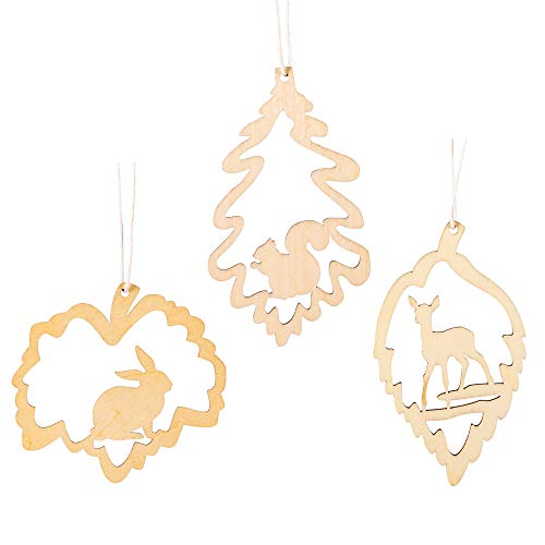 Roman Woodland Animals Silhouette Natural Wood 4 X 4 Wood Christmas Hanging Ornament, Set Of 3 #TOP3