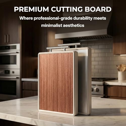 Tablas de Cortar para Cocina | Tabla de Picar Premium de Doble Cara en Acero Inoxidable y Madera Ébano con Mango | Base Antideslizante | Ideal para Regalos de Boda miniatura 2