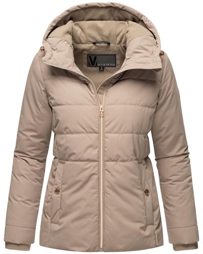 MARIKOO Damen Winterjacke warme Steppjacke mit Kapuze Alemee 16 Taupe Grey Gr. XL