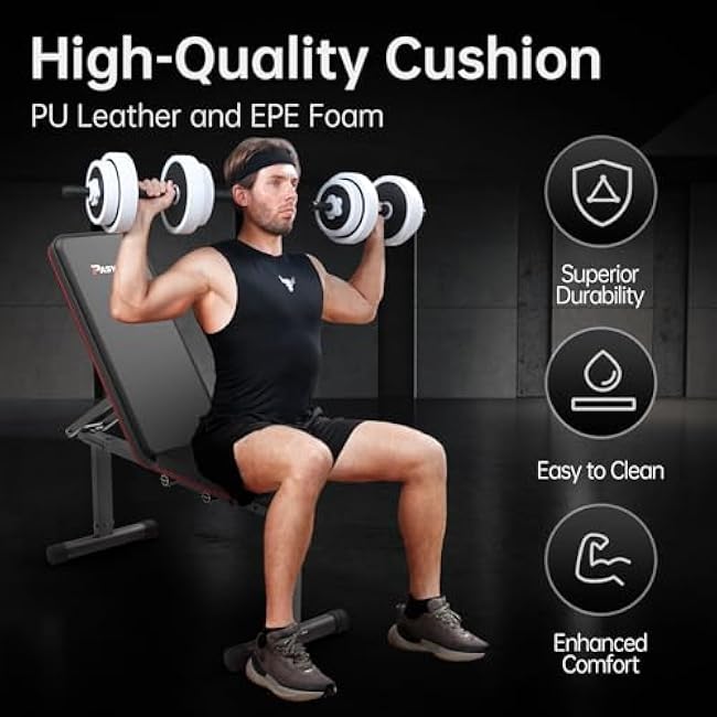 PASYOU Flat Weight Bench, Adjustable Strength Training Bench, Workout Bench for Home Gym, Multifunctional Exercise Bench