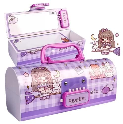 Image of Plastic Pencil Cases /Pencil Box With Code Lock Pen Case Kids Pencil Case Style Password Lock Pencil Box Case Multi-Layer Pencil Box For Boys Girls (Lucky Purple Pencil Case)