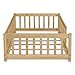 PVWIIK Twin Size Montessori Toddler Floor Bed with Wood Slats for Girls and Boys, Wood Montessori Bed Frame with Safety Guardrails, No Box Spring Needed, Natural