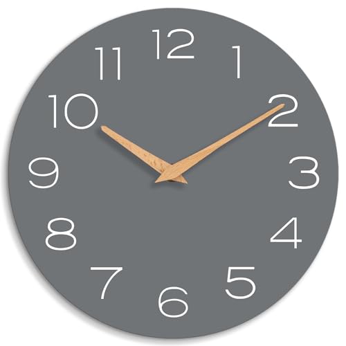 Wall Clock, 12 Inch Wall Clocks Battery Operated Silent Non-Ticking, Grey Wooden Wall Clocks for Bedroom, Kitchen, Home, Living Room, Office, School (Gray)