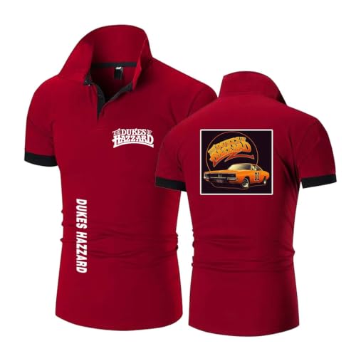 Herren Golfpoloshirts Für D.u.ke.s G.en.eral L.e.e Car Rugby T-Shirt Mit Print Kurzarm Freizeithemd Arbeitshemd Radsport Shirt Mit Halben Ärmeln-Red||3X_l
