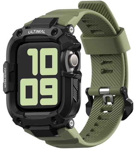 Image of ULTIMAL Rugged Band with Case for Apple Watch 44mm, Military-Grade Shockproof Protective Strap for Men, All-in-One Outdoor Sport Watch Band Compatible with iWatch Series 6 /5 /4 /SE3 /SE2 /SE (Green)