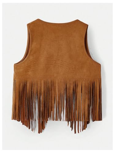 Verdusa Women's Sleeveless Faux Suede Fringe Vest Jacket Western Tassel Cardigan2