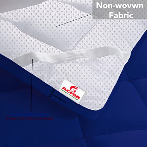 Image of ACHIR 500 GSM Super Soft Microfiber Mattress Topper /Padding for Soft and Comfortable Sleep - Navy Blue, (Queen Size, 60 inchx75 inchinch, 5ft x 6.25ft)