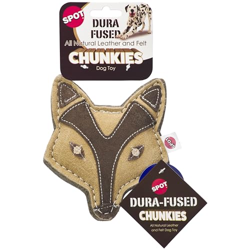 SPOT Dura-Fused Chunkies Fox - All Natural Leather and Felt Dog Toy - No Squeak No Fluff Durable Extra Thick Dog Chew Toy for Aggressive Chewers Great for Adult Dogs and Teething Puppies 5in