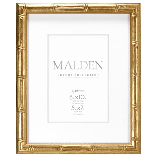 Malden International Designs 5x7 Matted Gold Bamboo PS Moulding Picture Frame Antique Gold Finish...