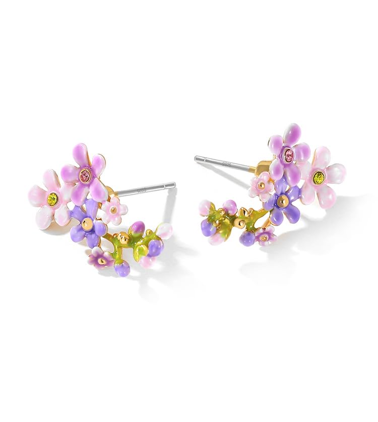 Lavender Purple Pink Flower Enamel Stud Earrings Jewelry Gift Juicy Grape2