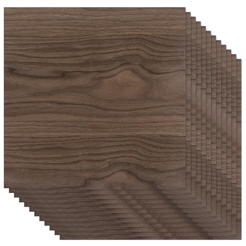 Boao 12 Pcs Real Wood Veneer Sheets 12 x 12 Wood Veneer Laminate Sheets for Jewelry Boxes Door Panels Marquetry(Walnut)