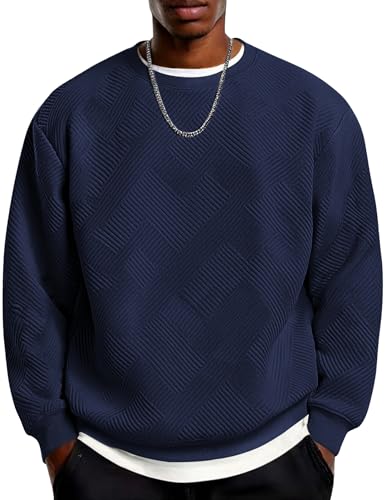 COOFANDY Men's Crewneck Sweatshirts Geometric Texture Casual Long Sleeve Pullovers Solid Color Lightweight Pullover Tops