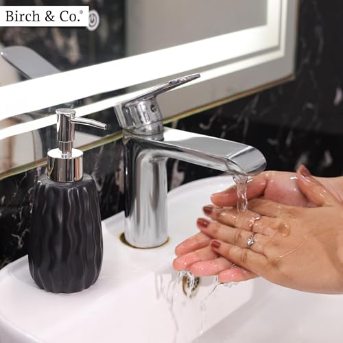 Image of Ceramic Soap Dispenser for Wash Basin - Handwash Dispenser Bottle - Leak-Proof Design with Silver Glossy BPA-Free Pump, Velo, Black, Pack of 2,SoapDispenser VeloCombo BlackBlack
