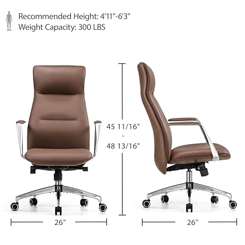 Image of EUREKA ERGONOMIC Royal Slim Executive High Back Brown Leather Office Chair, Home Desk Chair for Adults, Big and Tall with Wheels, Swivel Rolling