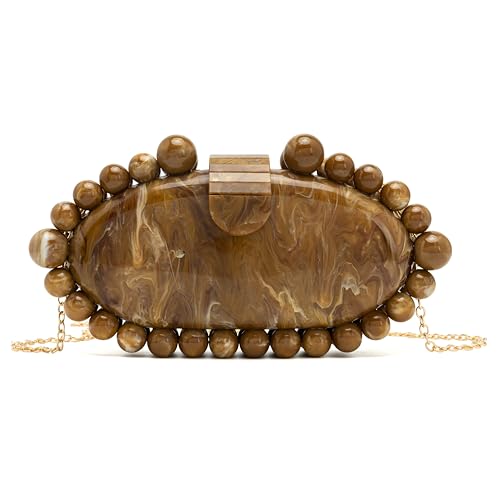 Image of Clutch Bag for Women Oval Beads Purse Wedding Prom Party Marble Texture Acrylic Evening Bag Shoulder Crossbody Bag