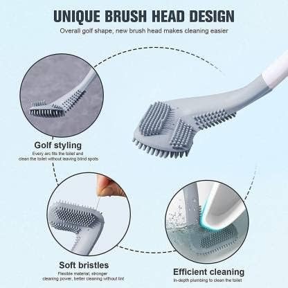 Image of Flexible Silicone Toilet Cleaning Brush (Pack of 2) - Bendable Long Handle Toilet Brush with Self-Adhesive Wall Hooks, 360 Deep Cleaning, Quick-Dry, Non-Scratch Toilet Bowl Brush for Bathroom