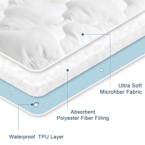 Full Size Mattress Protector Pad Waterproof Quilted, Breathable & Cooling Full Mattresses Pad Cover Fitted for Double Bed with Deep Pocket Up to 14", (White) - Image 4
