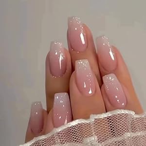 Medium Long Press on Nails Ombre Pink Fa...