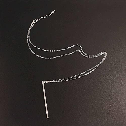 Yheakne Boho Long Bar Necklace Silver Y Lariat Necklace Chain Simple Pendant Necklace Minimalist Everyday Necklace Jewelry for Women and Teen Girls