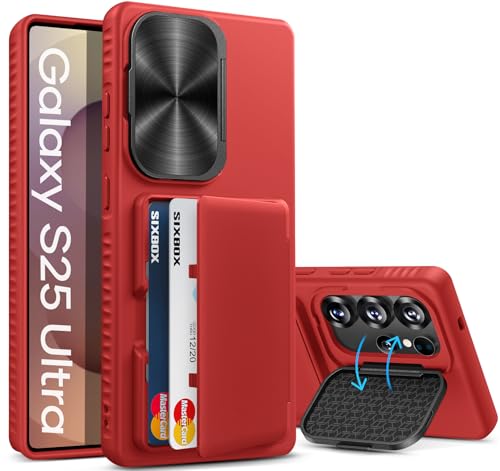 Image of for Samsung Galaxy S25 Ultra Case, Built-in Card Holder & Stand & Lens Cover, Military Grade Drop Tested Soft Silicone Edge Rugged Protective Wallet Phone Case for S25 Ultra 6.9 inch 2025, Red
