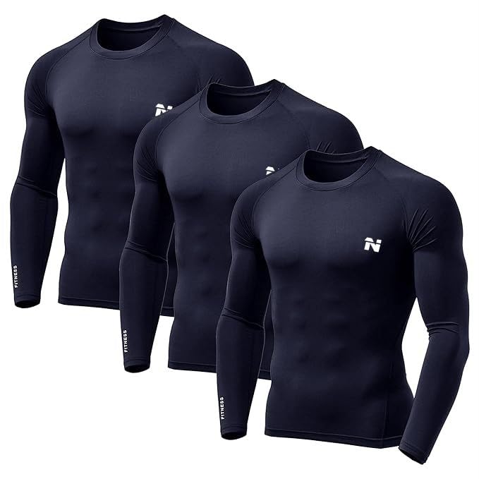 Image of NINQ Men's 1 Or 3 Pack Compression Shirts Long Sleeve, Base-Layer Quick Dry Workout T Shirts Sports,Gym, Running T-Shirt