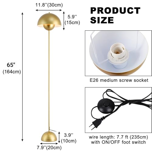 Image of Mid-Century Modern Metal Bud Floor Lamp for Home and Office, Pearl Gold
