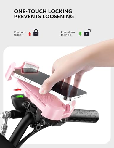 Image of ROCKBROS Bike Phone Holder - Motorcycle & Scooter Mount, Adjustable, Shockproof, Security Lock, 4.7'-6.8' Phones 2-Pack (Handlebar Mount Pink + White)