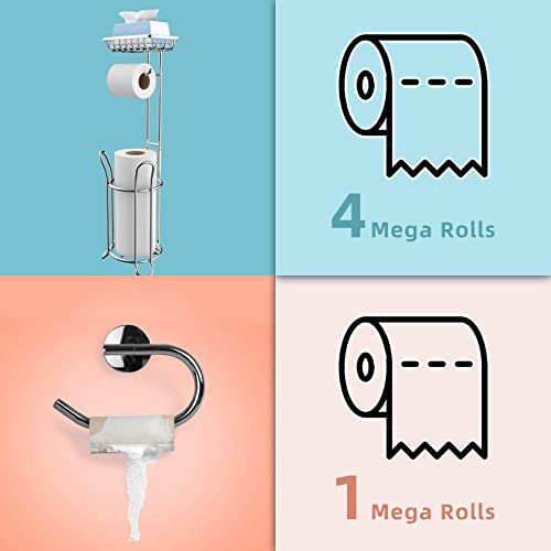 Toilet Paper Holder Stand With Shelf, Tissue Holder For Bathroom Free Standing Roll Holder With Dispenser For Bathroom Storage Holds 3 Rolls #TOP6