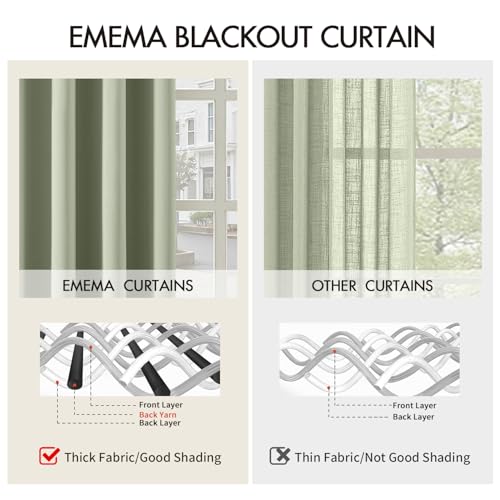 EMEMA Blickdicht Vorhänge mit Ösen 2er Set 140x245cm Salbei Grün Gardinen – Ansicht 6