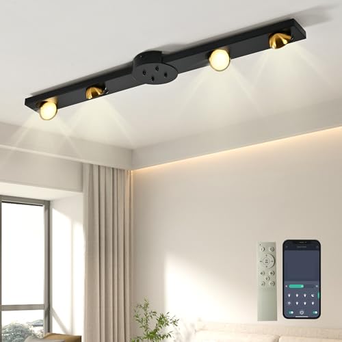 Ganeed LED Track Light Fixture, 4-Light Dimmable Flush Mount Ceiling Light with Remote, 360° Flexibly Rotatable Light Ceiling Spotlight for Kitchen Bedroom Living Room