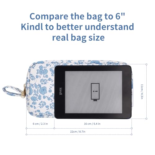 Image of Narwey Cute Makeup Bag Small Toiletry Bag Travel Cosmetic Bag Organizer Make Up Bags with Organized Pockets for Women (Blue Flower, Large)