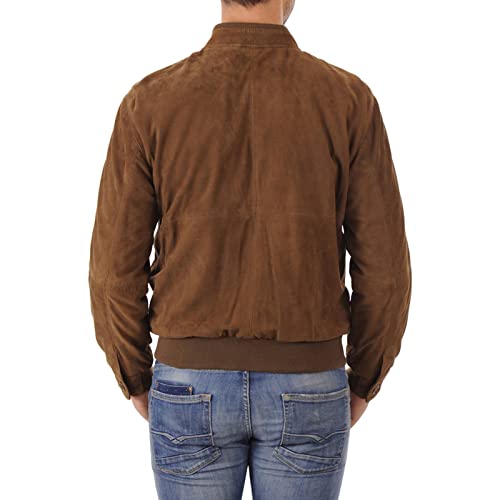 Trifoliate Brown Suede Jacket Men - Real Goatskin Baseball Leather Jacket For Men4