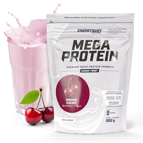 Energybody Mega Protein 'Kirsch' 500 g/Mehrkomponenten Protein Pulver mit Casein Whey Mix als Eiweiss Protein Pulver/Eiweiß Shake ohne Aspartam/Eiweißpulver / 20 Portionen