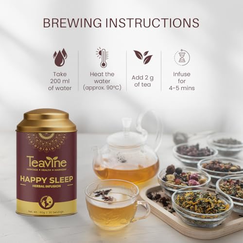 Image of TEAVINE Happy Sleep Herbal Infusion | Natural Relaxing Blend for Restful Sleep & Calm | 100% Natural Ingredients | With Complimentary SS Infuser