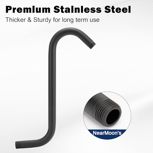 Image of NearMoon S Shaped Shower Head Riser Arm, Shower Extender Arm with Flange, Standard 1 /2 inch Connection- Bathroom Accessory (12 Inch, Matte Black)