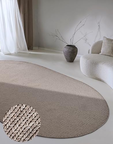 Villeroy & Boch Francois - Alfombra Ovalada de Lana Natural para salón, Tejida a Mano y Natural, para salón, Dormitorio, Comedor, Pasillo, Cocina, Lino, 160 x 230 cm