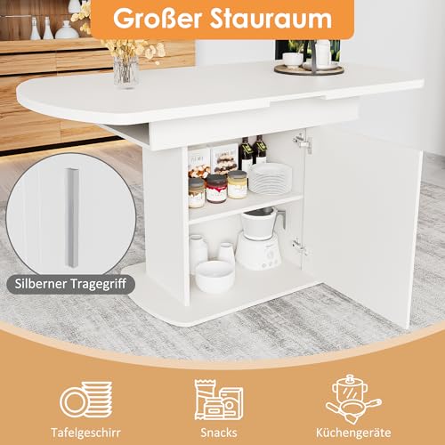 Table ovale extensible 110/130 cm blanche réglant le désordre via son rangement de salon