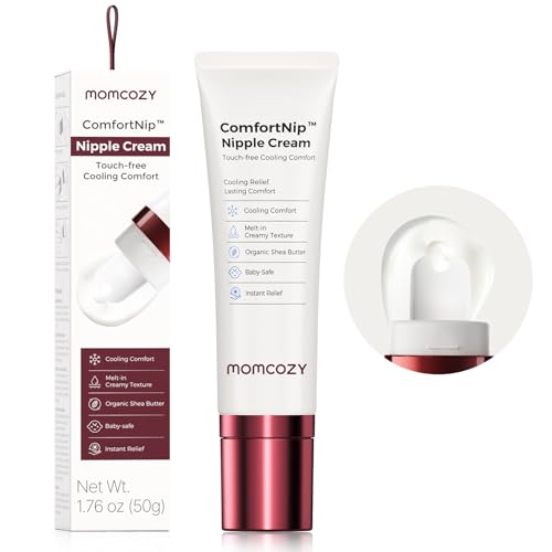 Momcozy Cooling Nipple Cream Safe for Nursing,Fast Relief with Cooling Ceramic Applicator for Cracked Nipples & Dry Skin, No Lanolin Nipple Butter,Plant-Based Formula, Breastfeeding Essentials, 1.76oz