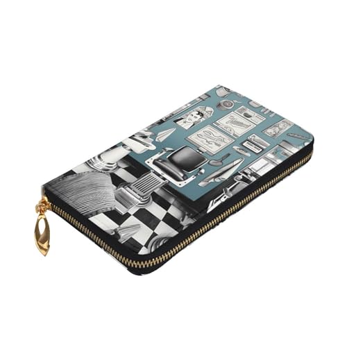 barber shop Wallet for Men Women Long Purse Leather Clutch Large Business Handbag Travel Phone Holder Credit Card Holder Money Case with Zipper Leather Wallets Gift3