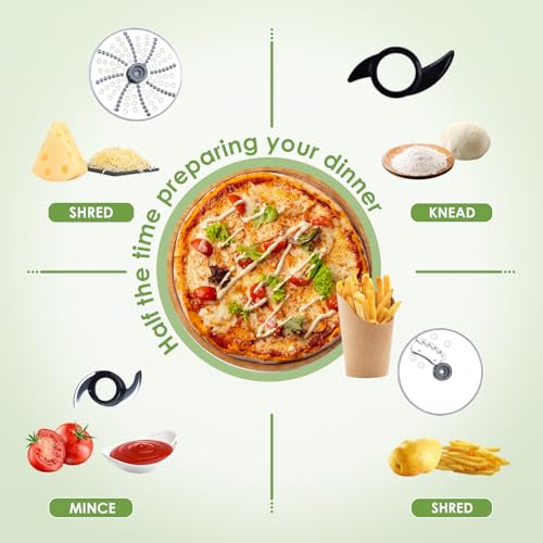 Davivy Küchenmaschine für 16 Tassen, 3,8 l (128 Unzen) Multifunktions-Gemüseschneider, 9-in-1, Käsegitter, Hacken, Emulgieren, Zerkleinern, Schneiden, Kauen für den Hausgebrauch, Schwarz, 600 W