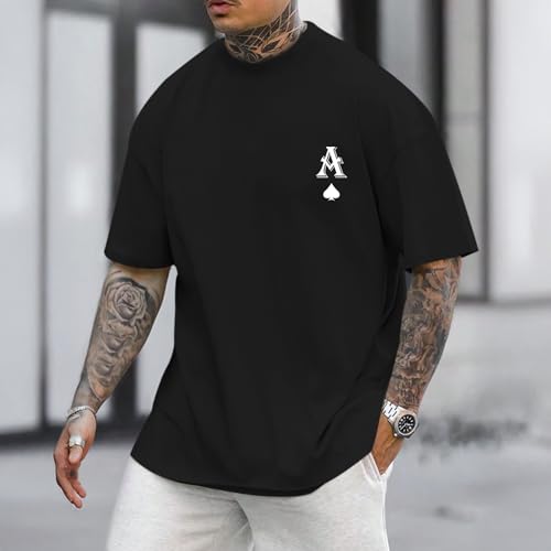 Men's Graphic Tees Vintage Oversize T Shirts Poker Ace of Spades Shirt Streetwear Rapper Casual Tee Top2