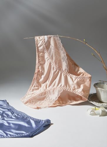 Satin Panties Lace Panties Womens Silk Underwear Spliced Highrise Cheekster Ladies Lace Briefs for Women Multipack4